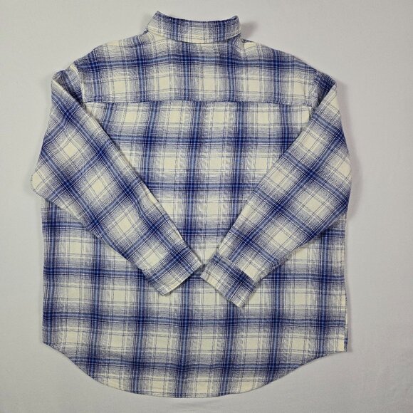 Old Navy Boyfriend Shirt L Blue White Plaid 100%‎ Cotton Flannel Oversized Fit - Picture 6 of 11